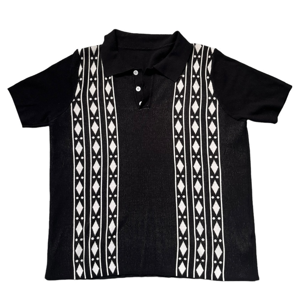 Vintage Black & White Short Sleeve Polo Top